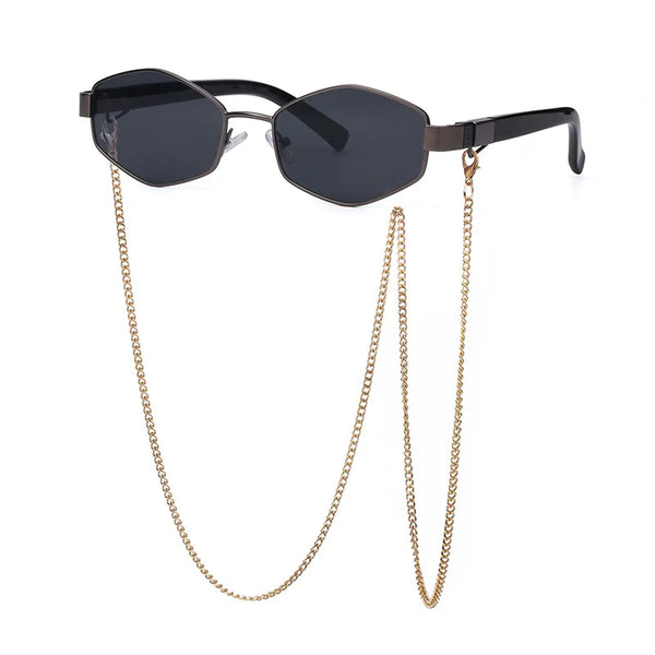 Luxury Hexagon Sunglasses for Women - Small Frame with Chain