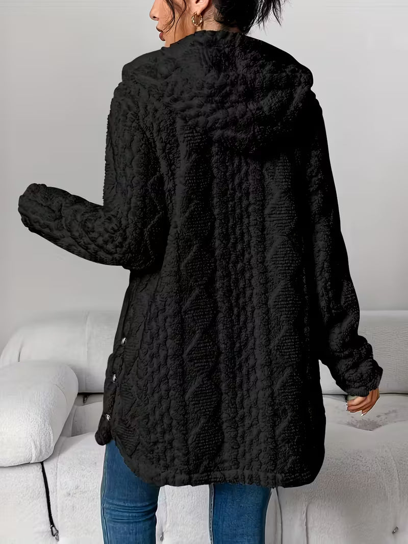 Women’s Warm Sherpa Fleece Cardigan – Soft Button-Up Teddy Jacket