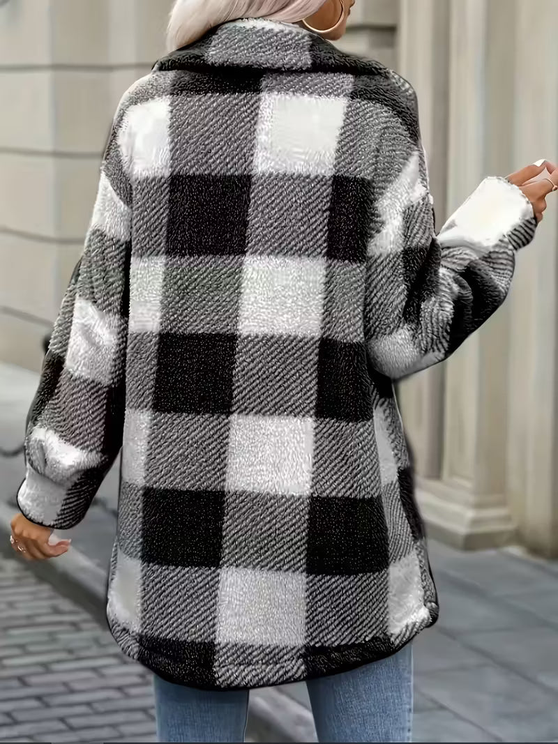 Women’s Plaid Shirt Jacket – Warm Oversized Checkered Shacket