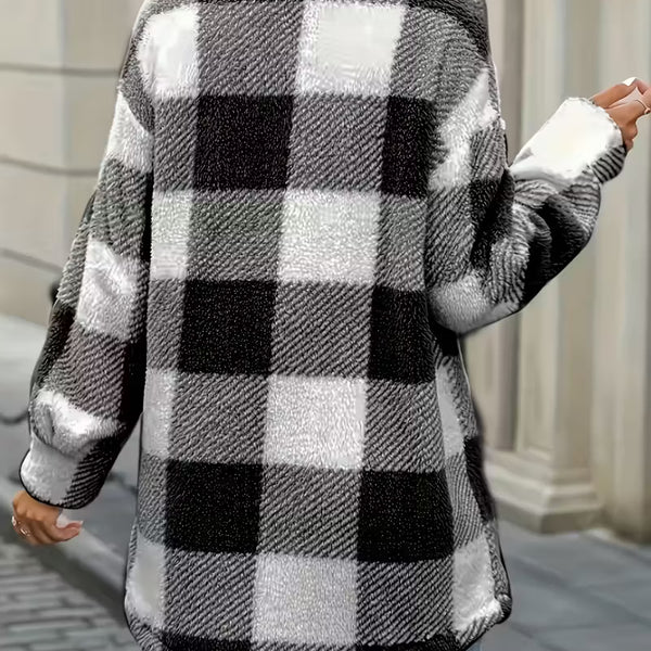 Women’s Plaid Shirt Jacket – Warm Oversized Checkered Shacket
