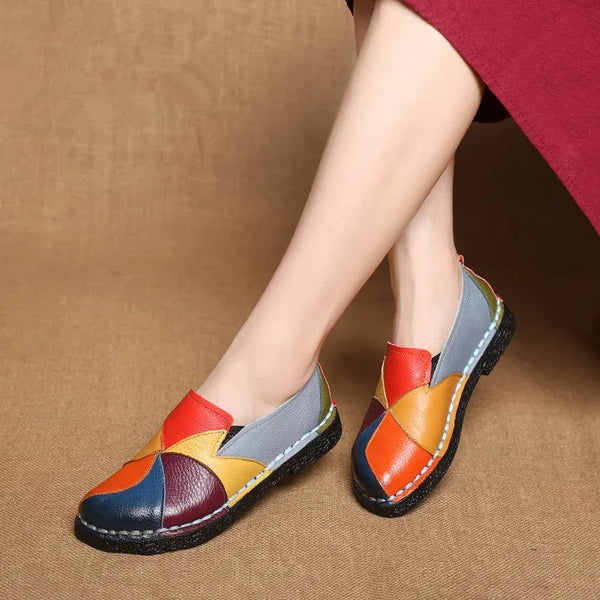 Women’s Retro Patchwork Loafers – Comfy Slip-On Shoes with Artistic Style