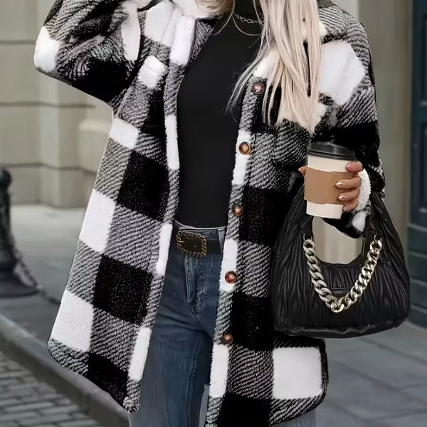 Women’s Plaid Shirt Jacket – Warm Oversized Checkered Shacket