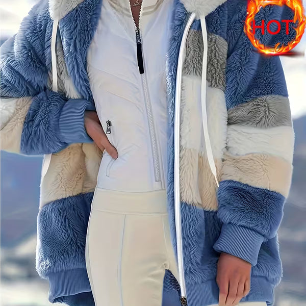 Women’s Plush Faux Fur Hooded Coat – Warm Winter Outerwear