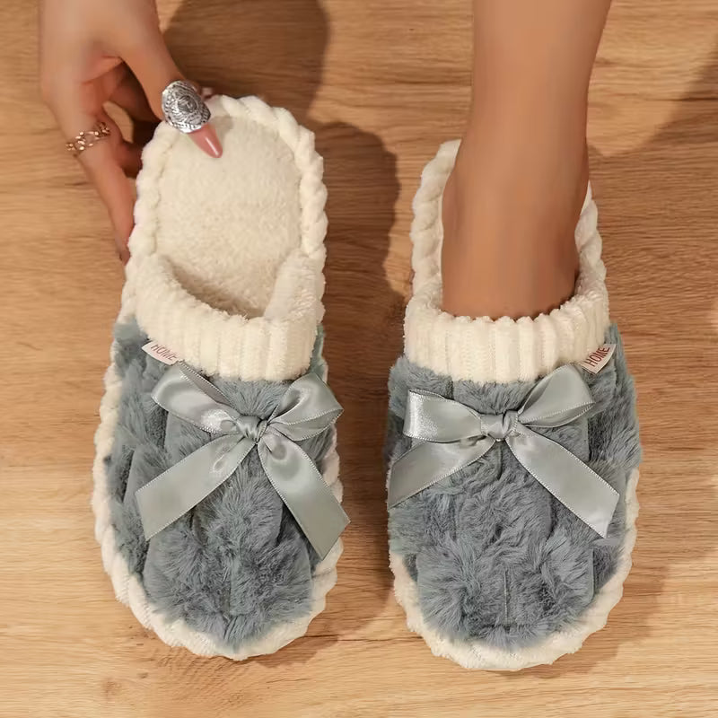 Women’s Warm Fluffy Slippers – Soft Knitted Furry Indoor House Shoes
