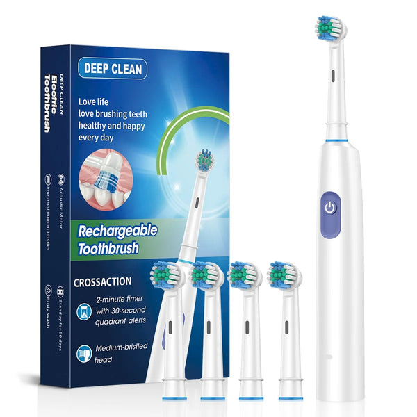 Rechargeable Rotary Electric Toothbrush | Deep Clean with 4 Brush Heads