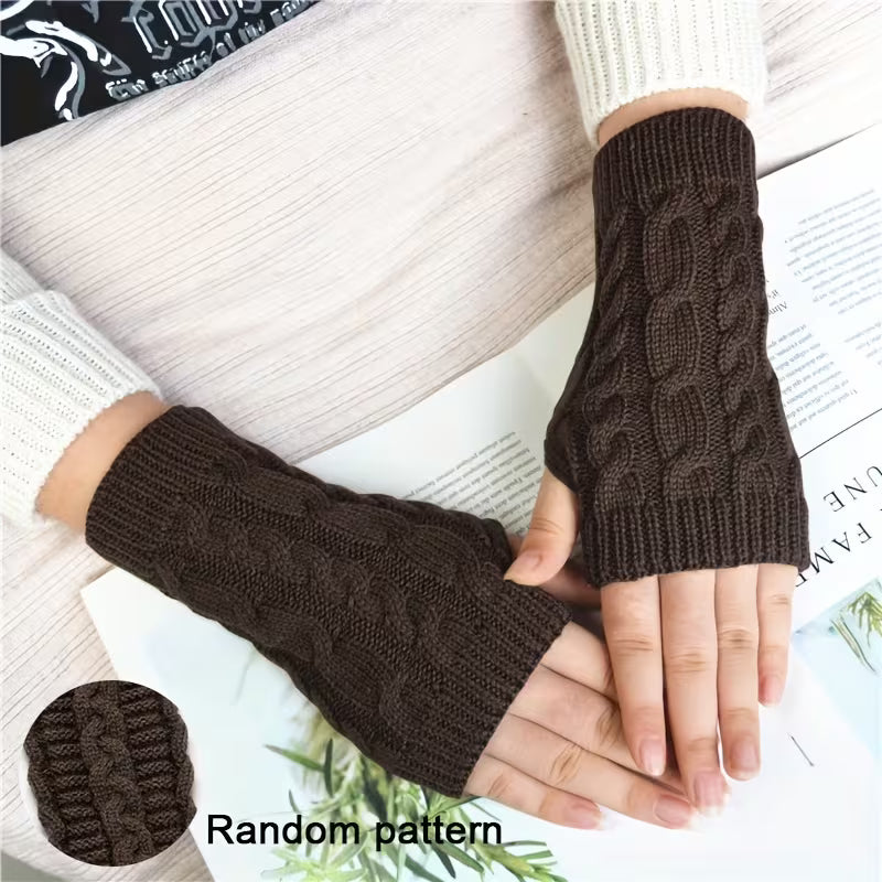 Women’s Knitted Acrylic Fingerless Gloves Soft Warm Winter Mitts