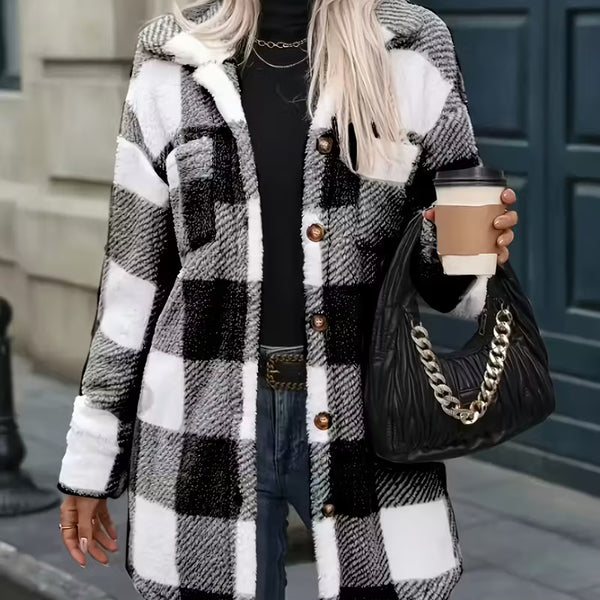 Women’s Plaid Shirt Jacket – Warm Oversized Checkered Shacket
