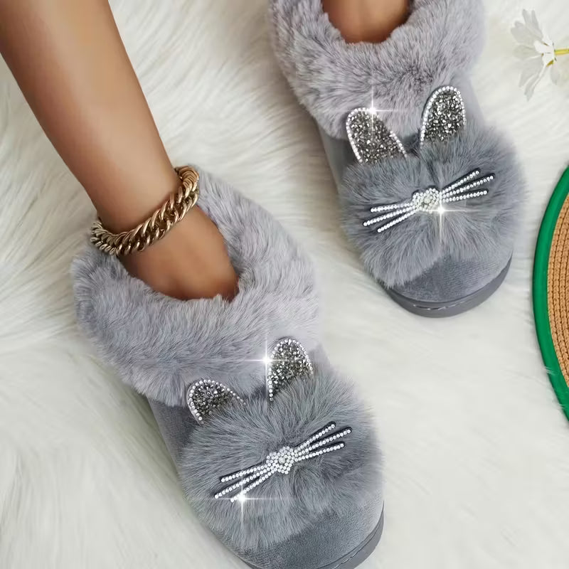 Women’s Warm Fluffy Bunny Slippers – Soft Furry Indoor House Shoes