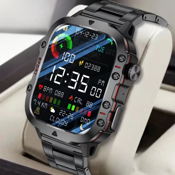 Rugged Military-Grade Waterproof Smartwatch – Bluetooth, Fitness Tracking & Long Battery Life