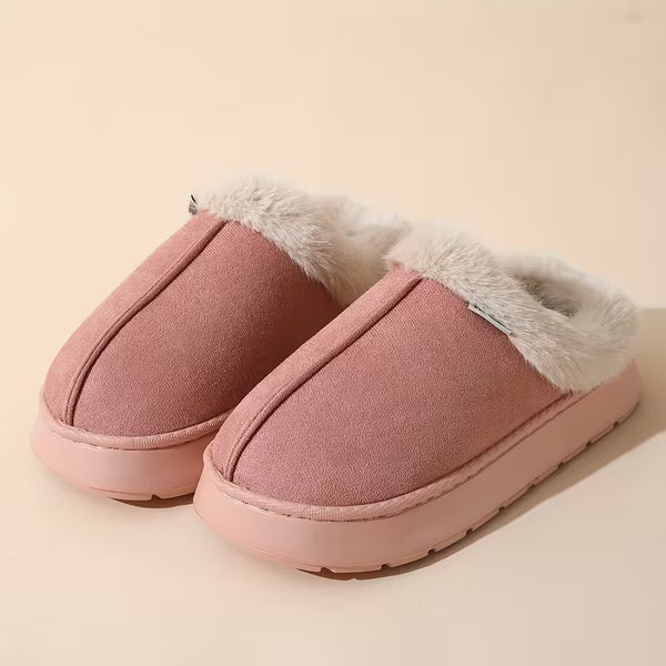 Women’s Elegant Plush Slip-On Slippers – Warm Winter Comfort with EVA Sole
