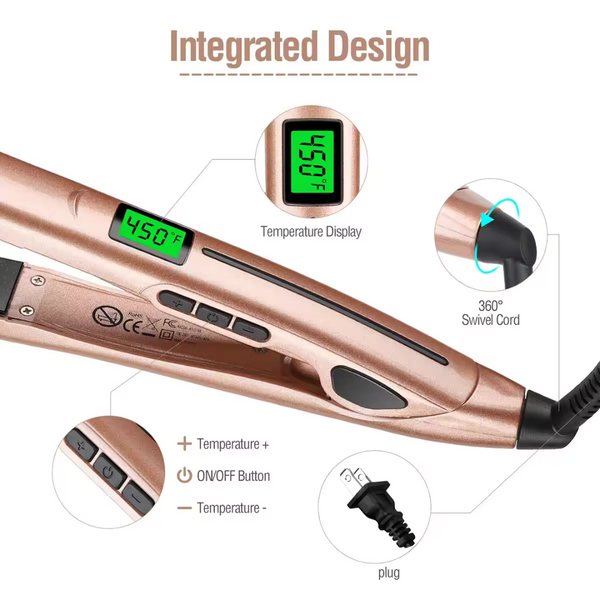 2-in-1 Ceramic Hair Straightener & Curler with LCD Display