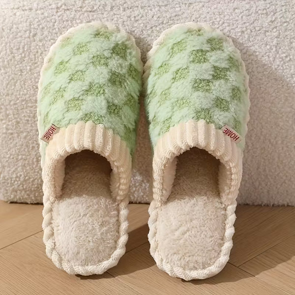 Women’s Warm Fluffy Slippers – Soft Knitted Furry Indoor House Shoes