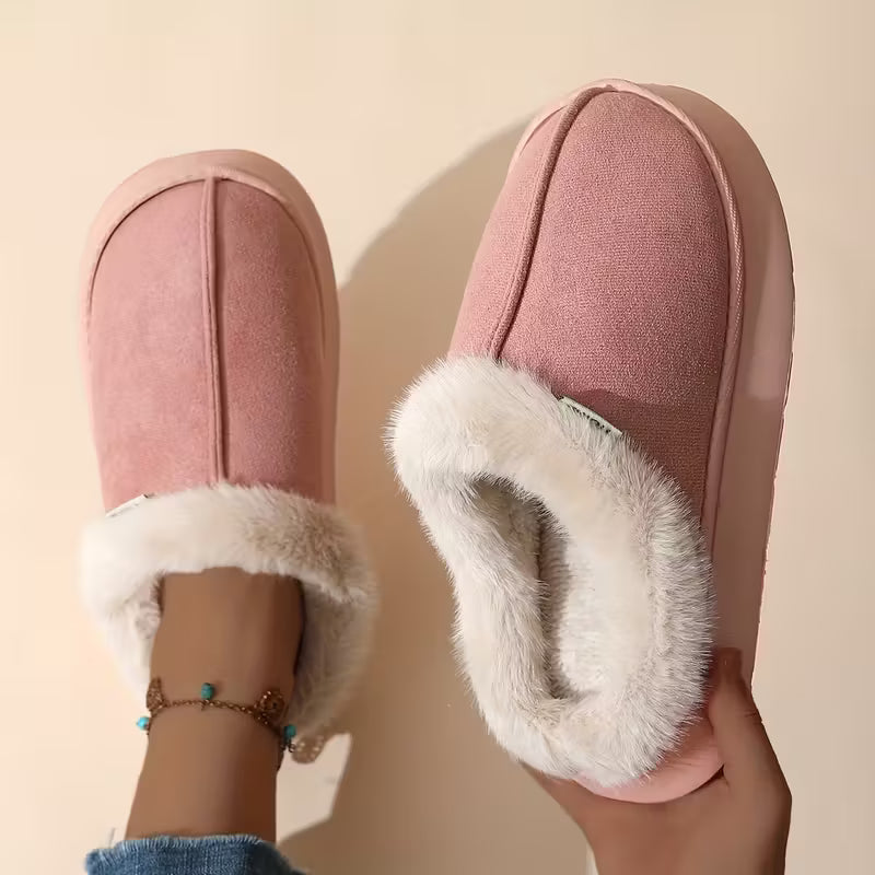 Women’s Elegant Plush Slip-On Slippers – Warm Winter Comfort with EVA Sole