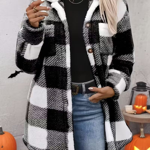 Women’s Plaid Shirt Jacket – Warm Oversized Checkered Shacket
