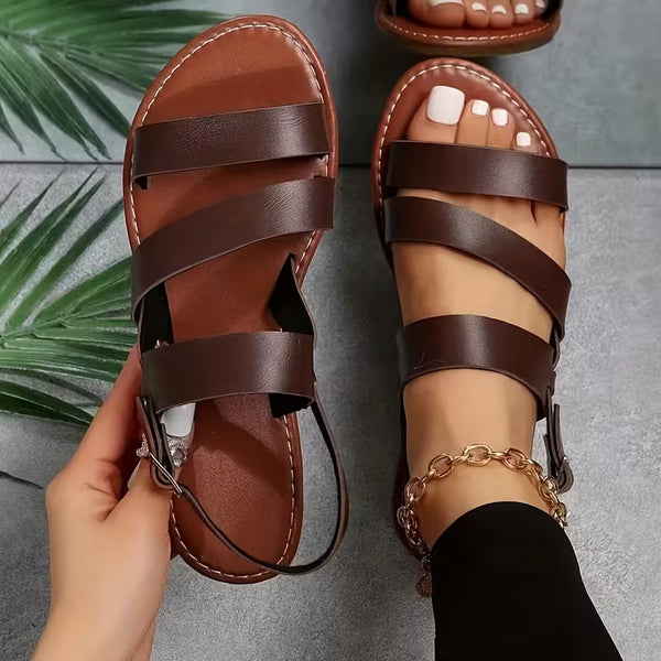 Women’s Adjustable Strappy Summer Sandals – Comfortable Casual Walking Sandals