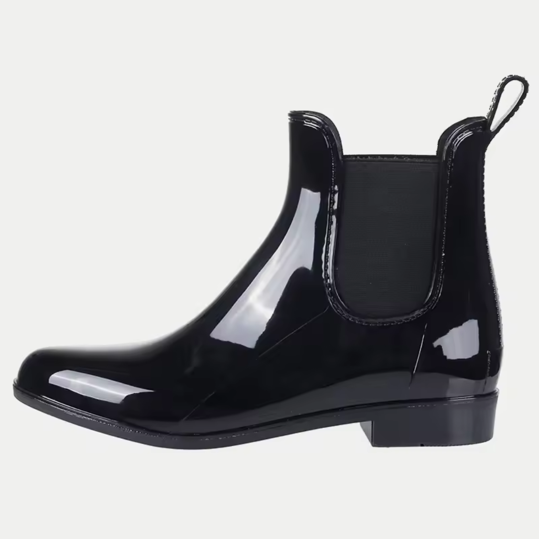 Women’s Waterproof Chelsea Boots – Black Rubber Ankle Rain Boots | RainBelle™