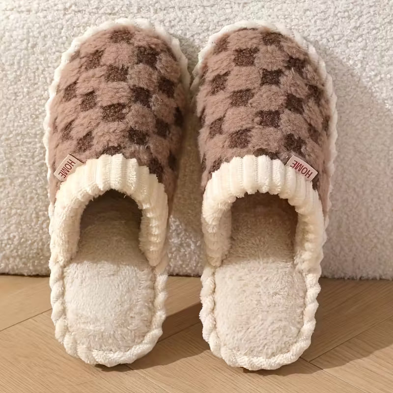 Women’s Warm Fluffy Slippers – Soft Knitted Furry Indoor House Shoes