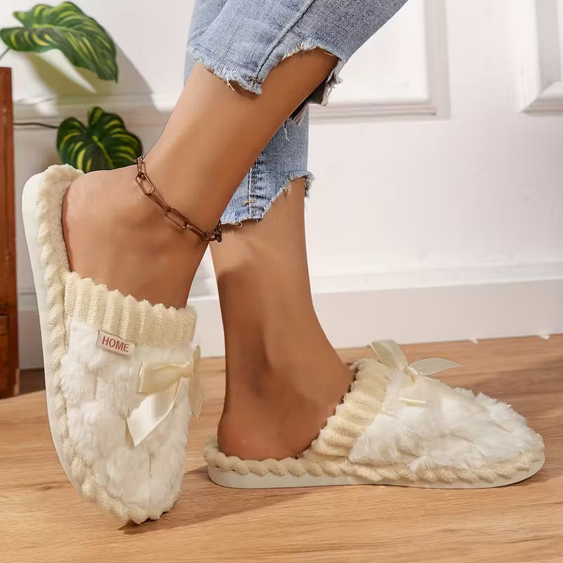 Women’s Warm Fluffy Slippers – Soft Knitted Furry Indoor House Shoes