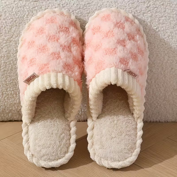 Women’s Warm Fluffy Slippers – Soft Knitted Furry Indoor House Shoes