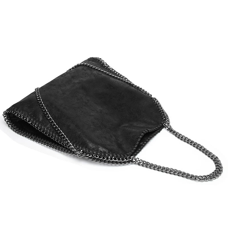 Women’s Large Chain Shoulder Bag | Faux Leather Tote Handbag – Black