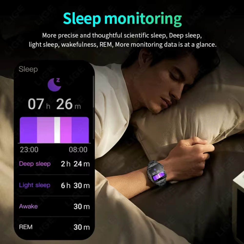 Rugged Military-Grade Waterproof Smartwatch – Bluetooth, Fitness Tracking & Long Battery Life