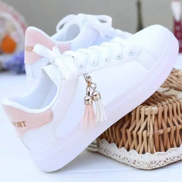 Women’s White Casual Sneakers – Lightweight, Stylish & Tassel Detail