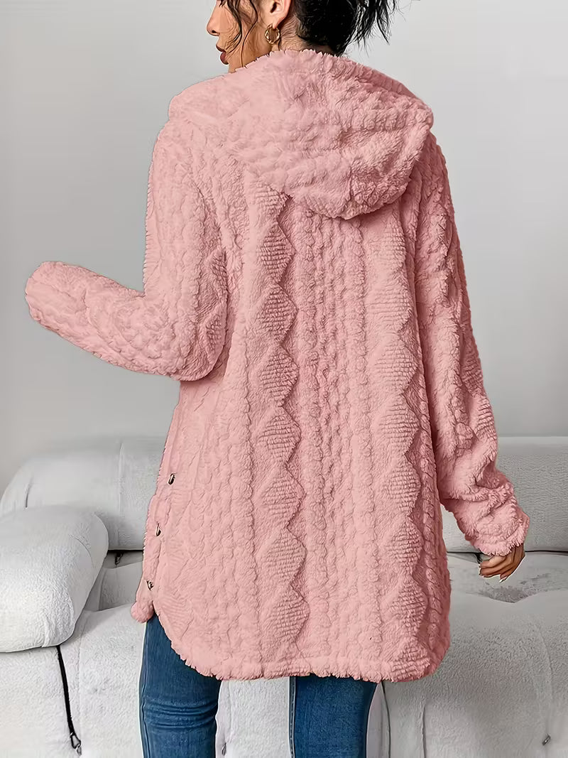 Women’s Warm Sherpa Fleece Cardigan – Soft Button-Up Teddy Jacket