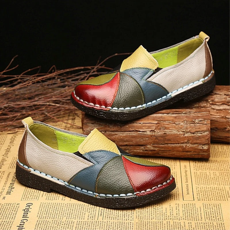 Women’s Retro Patchwork Loafers – Comfy Slip-On Shoes with Artistic Style