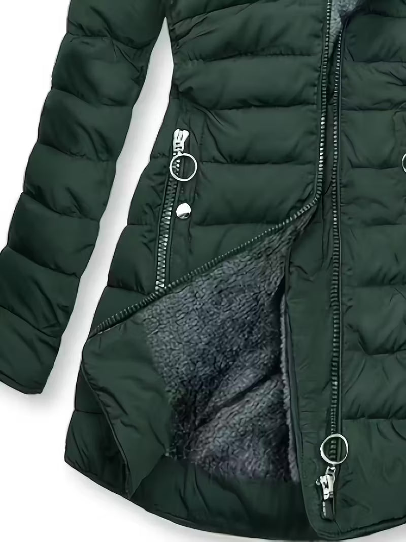 Women’s Fleece-Lined Hooded Winter Coat – Warm Zip-Up Casual Outerwear | Ava