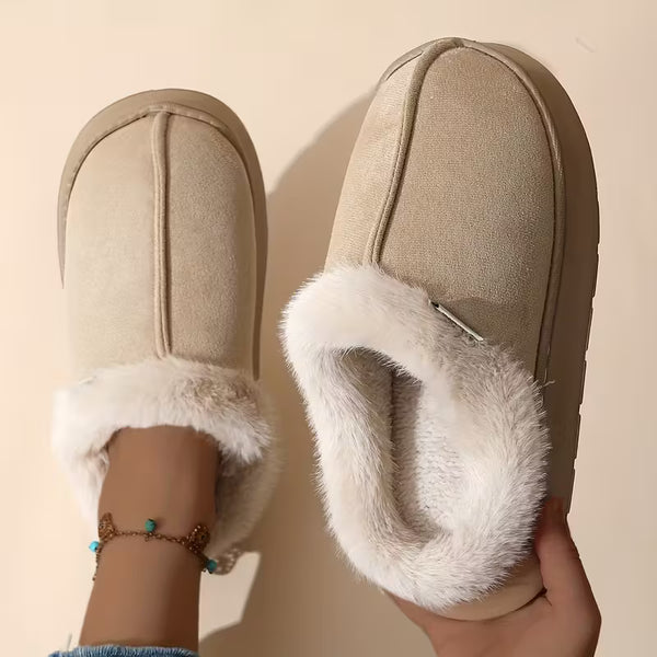 Women’s Elegant Plush Slip-On Slippers – Warm Winter Comfort with EVA Sole