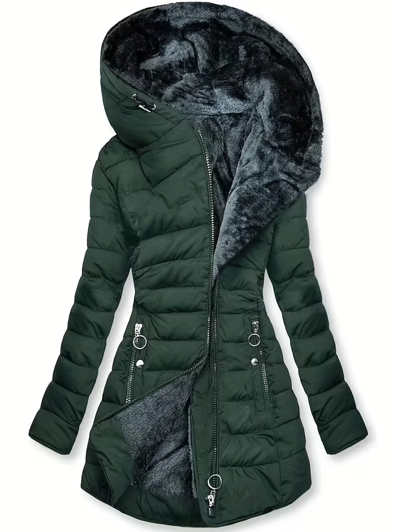 Women’s Fleece-Lined Hooded Winter Coat – Warm Zip-Up Casual Outerwear | Ava