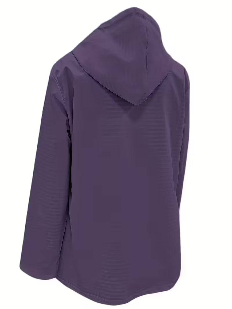 Women’s Waterproof Hooded Raincoat – Lightweight Rain Jacket with Striped Lining