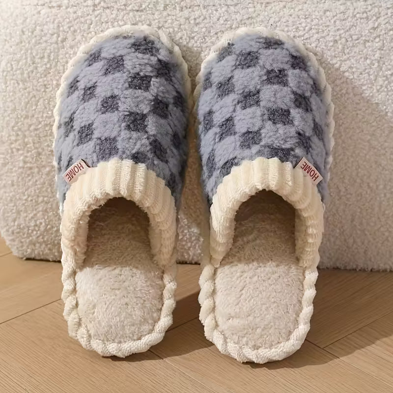 Women’s Warm Fluffy Slippers – Soft Knitted Furry Indoor House Shoes