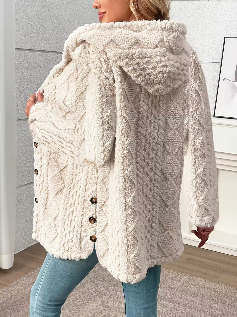 Women’s Hooded Teddy Fleece Jacket – Plush Warm Winter Coat with Quilted Texture