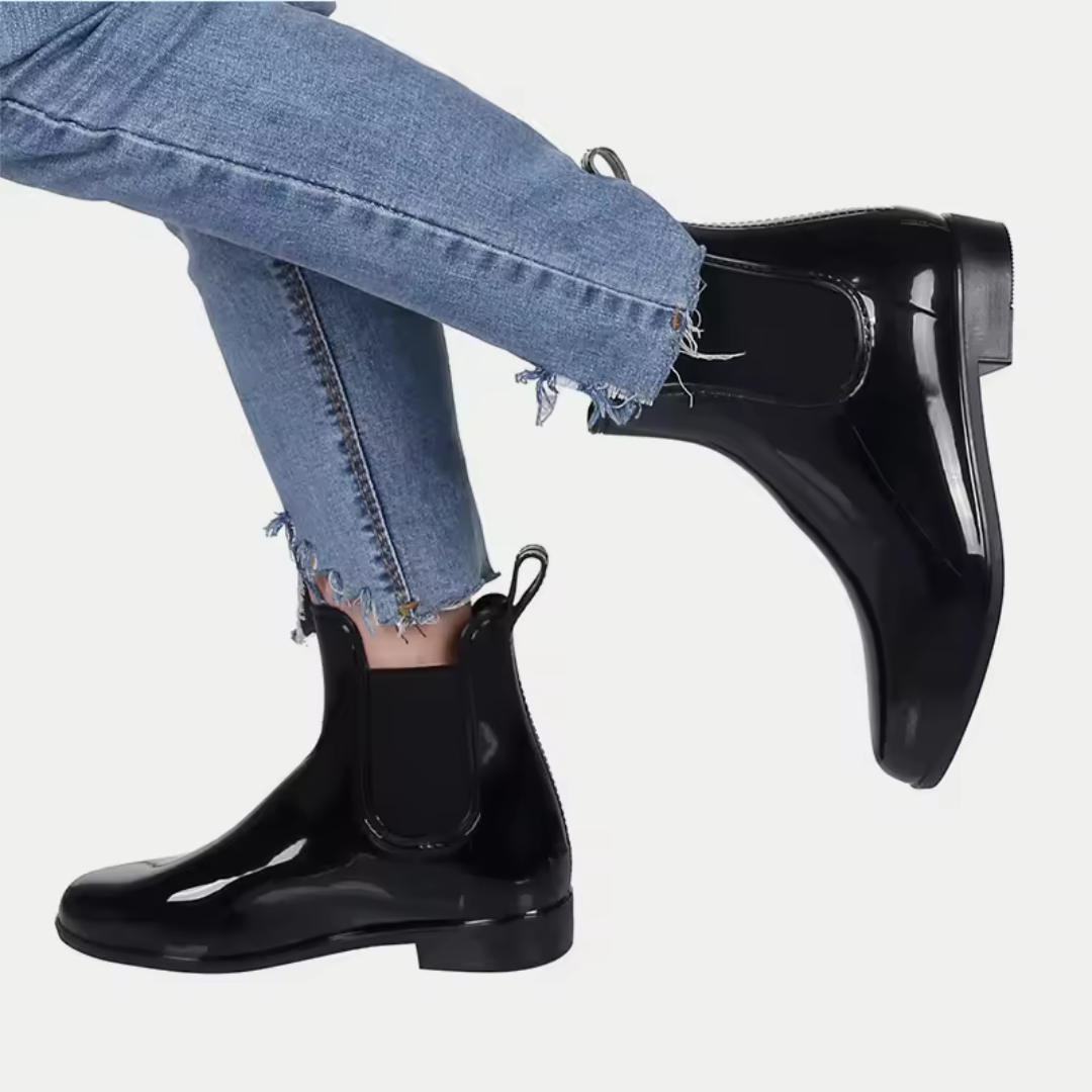 Women’s Waterproof Chelsea Boots – Black Rubber Ankle Rain Boots | RainBelle™