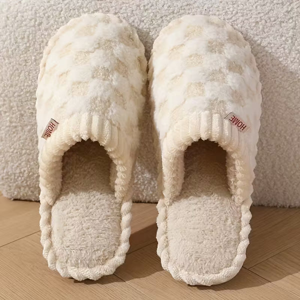 Women’s Warm Fluffy Slippers – Soft Knitted Furry Indoor House Shoes