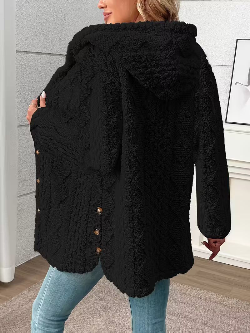 Women’s Hooded Teddy Fleece Jacket – Plush Warm Winter Coat with Quilted Texture