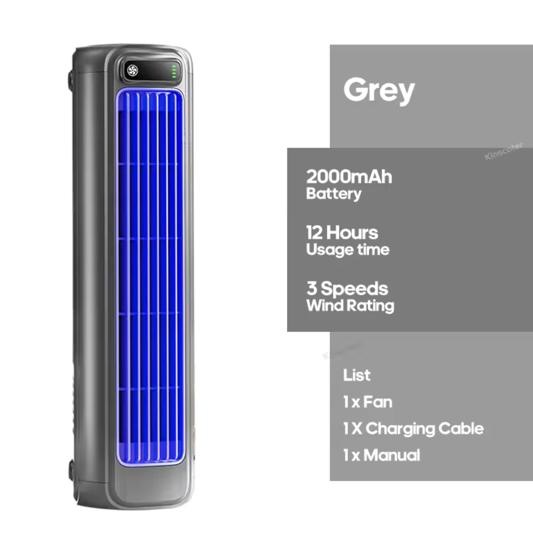 Rechargeable 3‑Speed Portable Tower Fan – Quiet USB Cooling