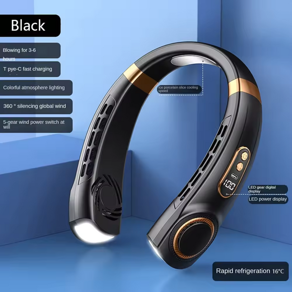 Bladeless Rechargeable Neck Fan with Digital Display