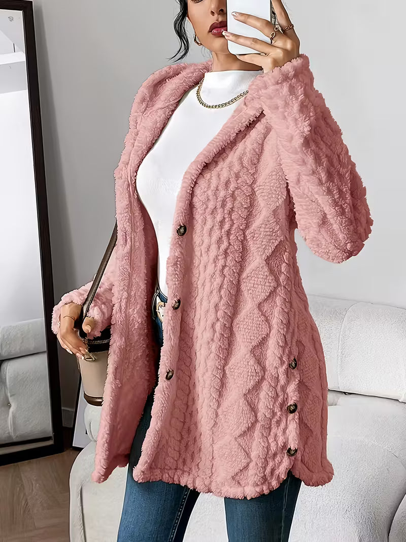 Women’s Warm Sherpa Fleece Cardigan – Soft Button-Up Teddy Jacket