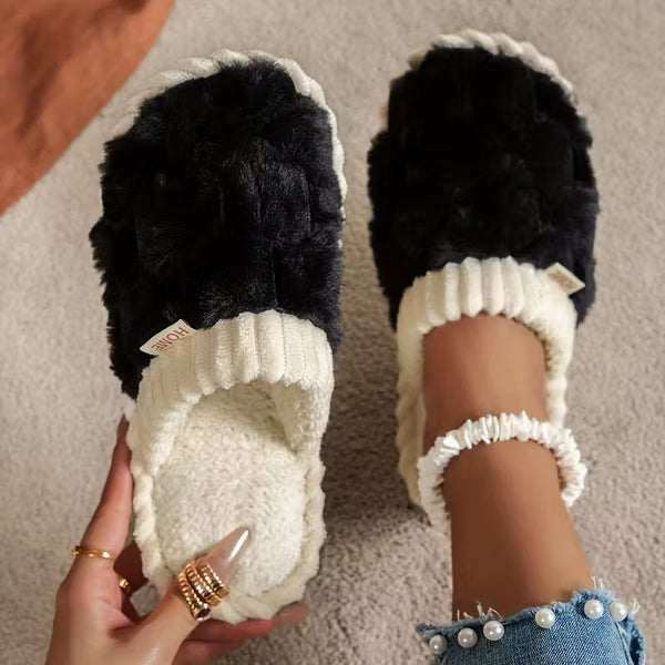 Women’s Warm Fluffy Slippers – Soft Knitted Furry Indoor House Shoes