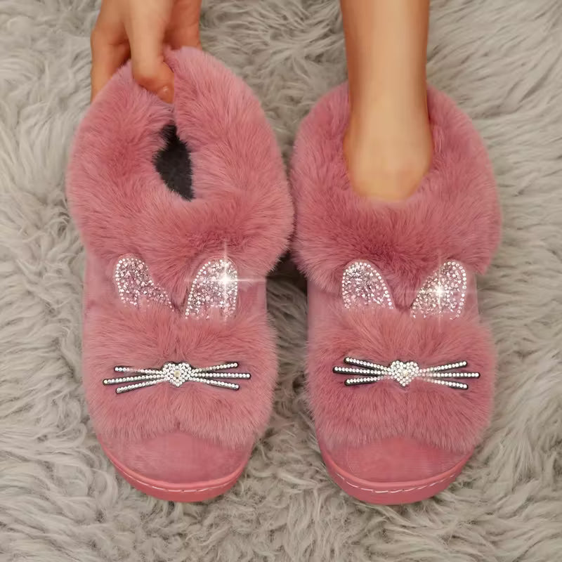 Women’s Warm Fluffy Bunny Slippers – Soft Furry Indoor House Shoes