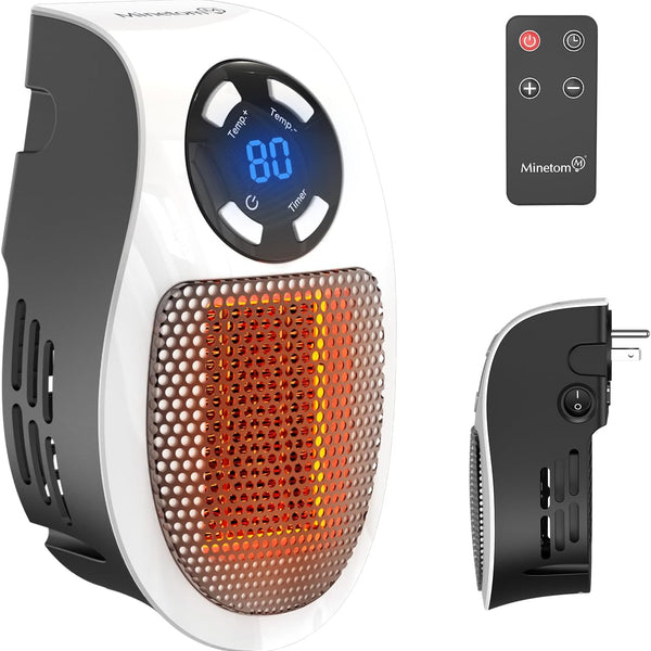 Mini Plug-in Electric Heater – Portable Wall Heater with Thermostat & Remote Control