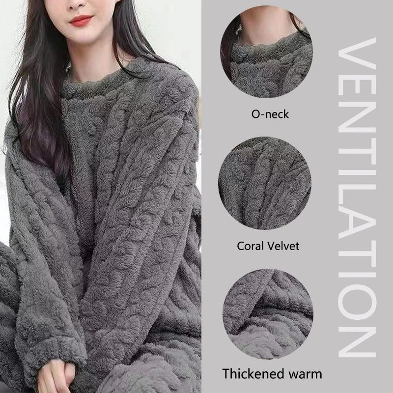 Women's Thick Fleece Loungewear Set – Soft & Warm Winter Pyjamas