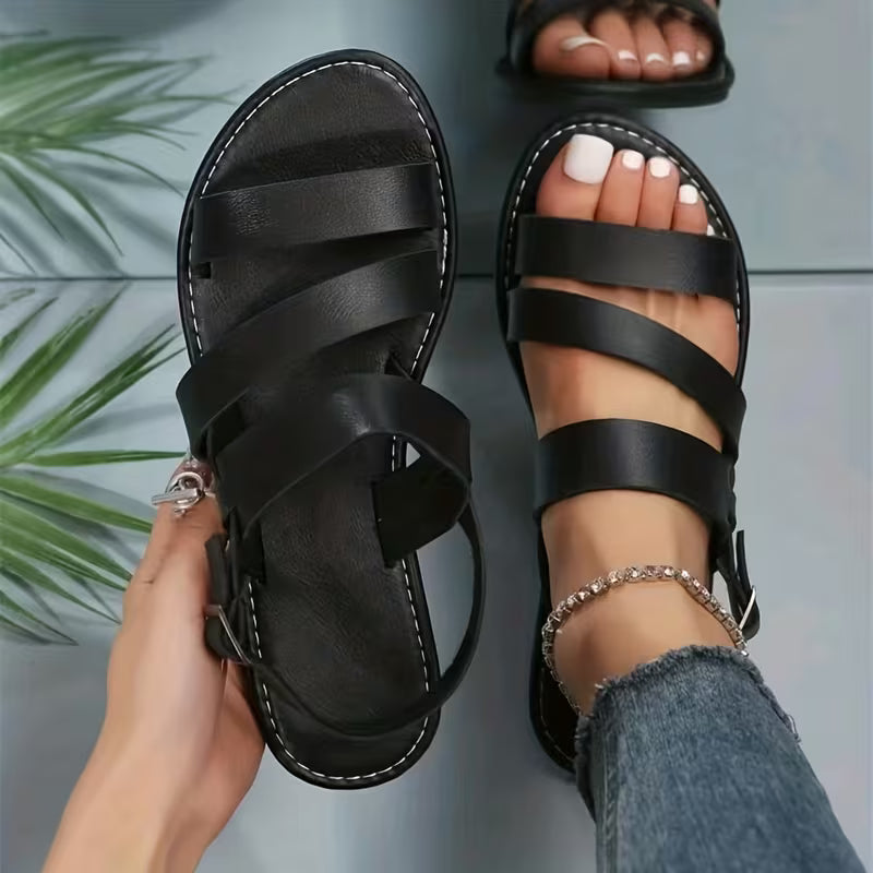 Women’s Adjustable Strappy Summer Sandals – Comfortable Casual Walking Sandals