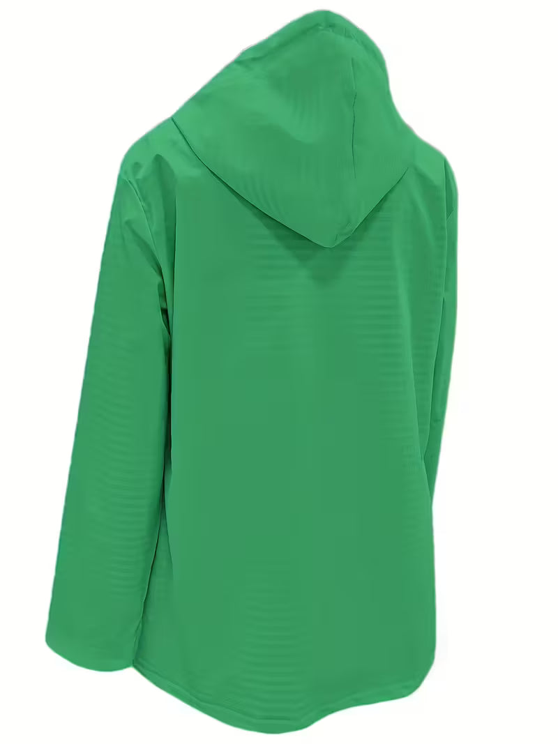 Women’s Waterproof Hooded Raincoat – Lightweight Rain Jacket with Striped Lining