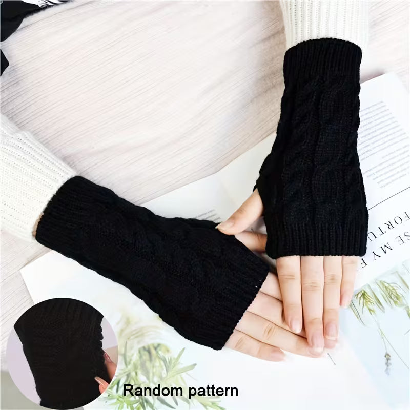 Women’s Knitted Acrylic Fingerless Gloves Soft Warm Winter Mitts