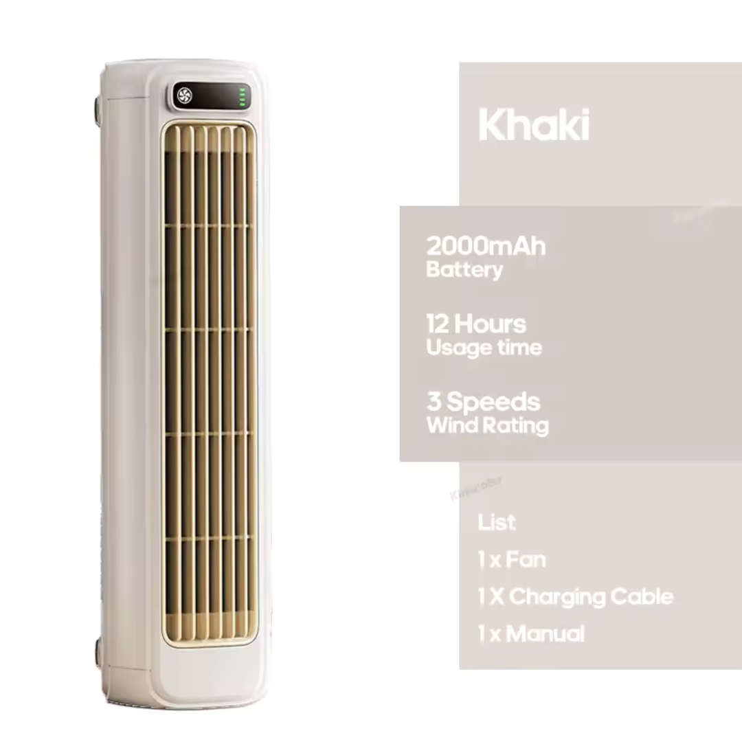 Rechargeable 3‑Speed Portable Tower Fan – Quiet USB Cooling