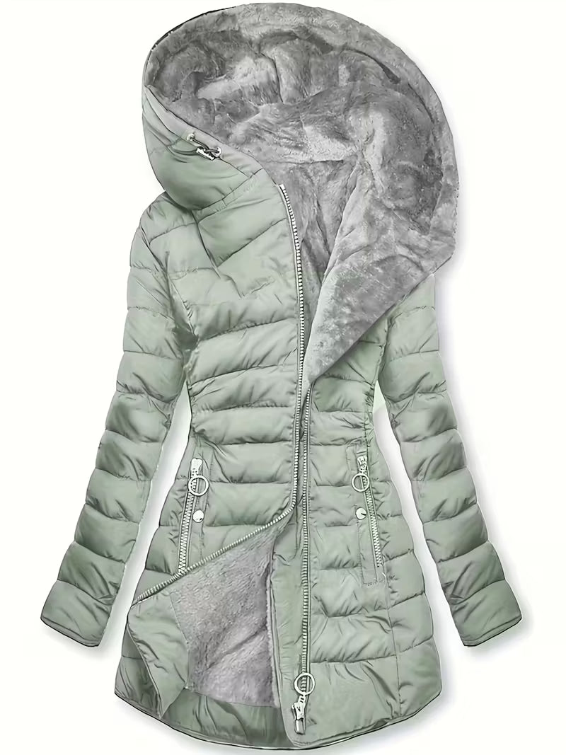 Women’s Fleece-Lined Hooded Winter Coat – Warm Zip-Up Casual Outerwear | Ava