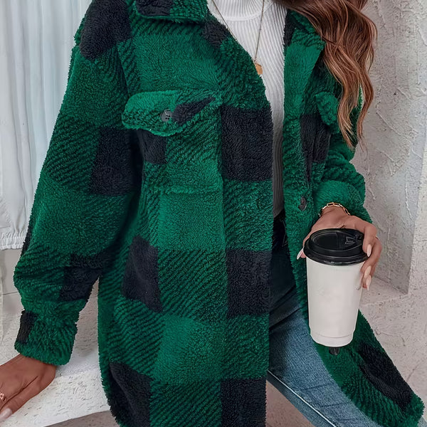 Women’s Plaid Fleece Jacket – Warm Oversized Check Coat – Chloé